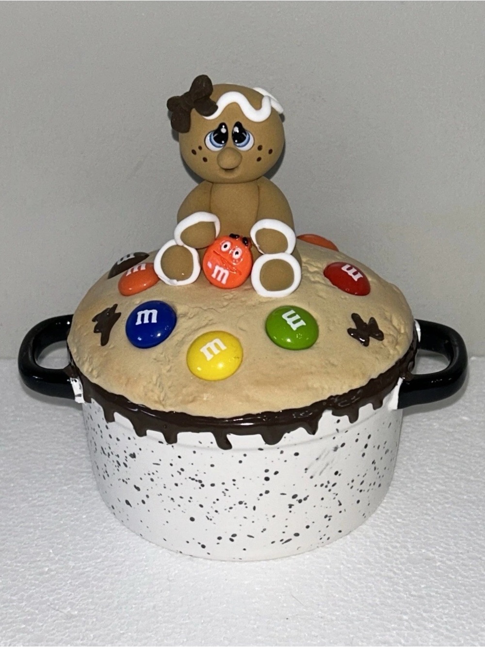Handmade Fake Gingerbread Cookie Pot Dessert with Colorful Candy Accents